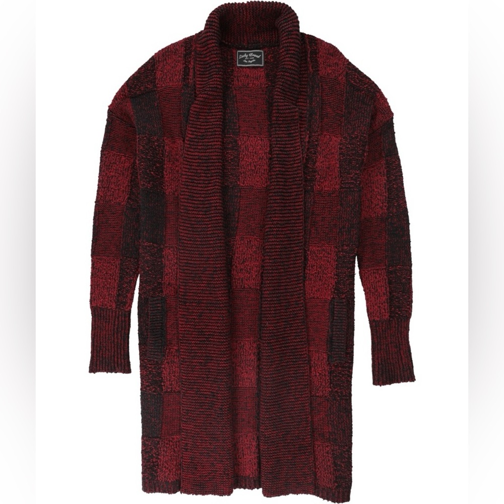 NWT Lucky Brand Women's Checkered Boucle Cardigan Sweater Red Black Size Large